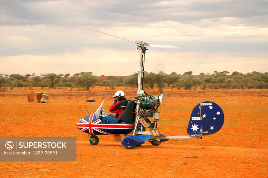 Helicopter about to start mustering, Cravens Peak Station, southwest Queensland, Australia