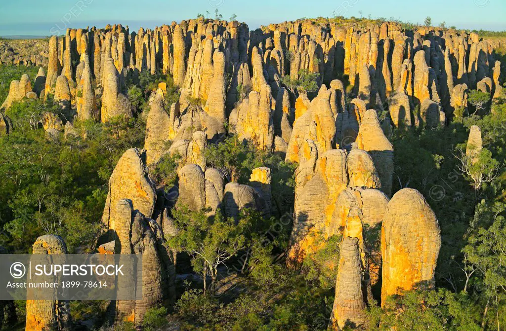 Pillars of sandstone in the Lost City escarpment, Broadmere Station, western Gulf of Carpentaria, Northern Territory, Australia