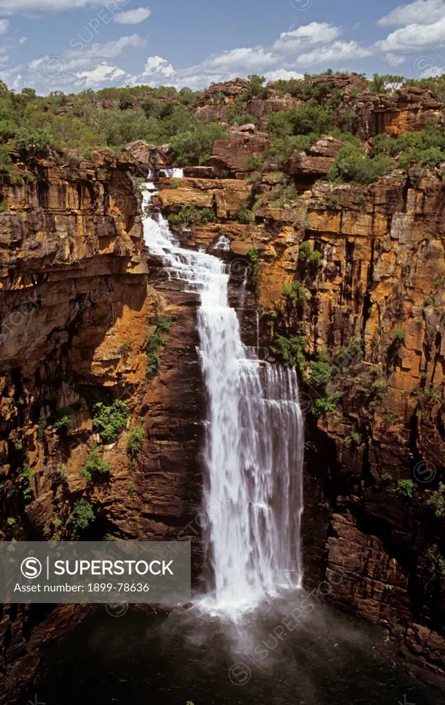 Hunter Falls 90 m drop into Prince Frederick Harbor wet season, Kimberley region, Western Australia