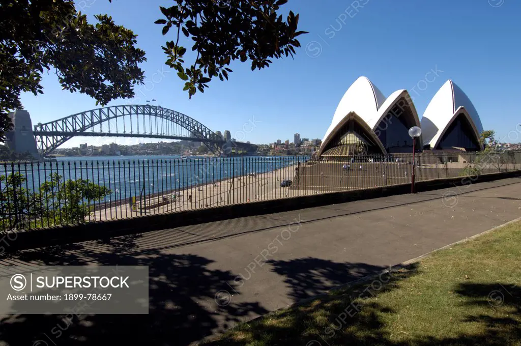 Sydney Opera House and Sydney Harbor Bridge from Dawes Point, Sydney, New South Wales, Australia