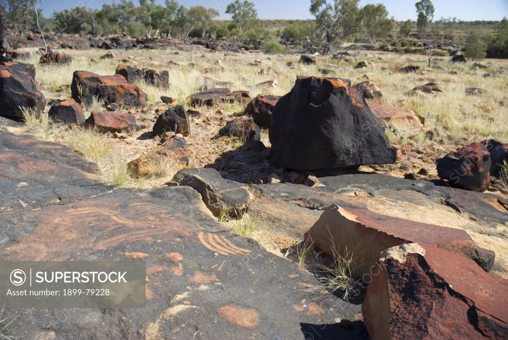 Aboriginal petroglyphs near Callamurra Waterhole, Innamincka Regional Reserve, South Australia