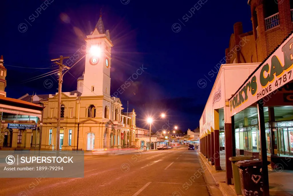 The Post Office with clock tower in the well preserved heart of the city, the One Square Mile, Charters Towers, Queensland, Australia