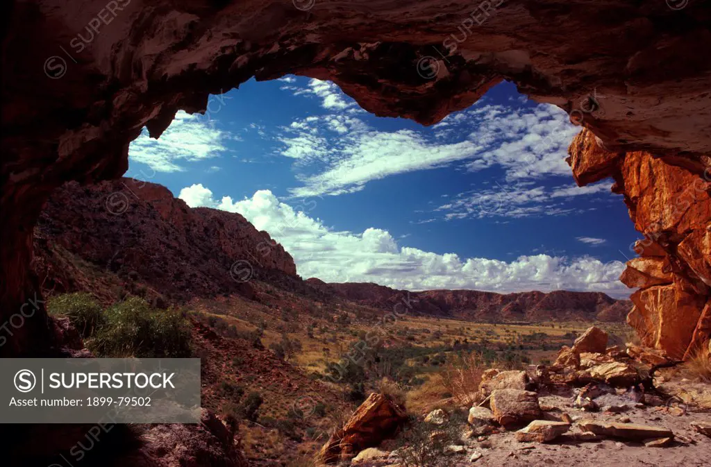 Gosse Bluff view from cave in amphitheater made by comet impact, Western MacDonnell Ranges, Northern Territory, Australia, See Other data below