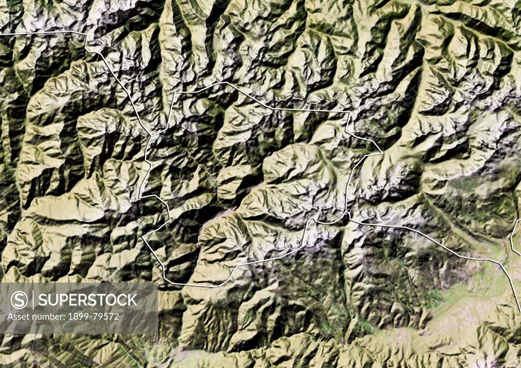 Relief map of Andorra (with border). This image was compiled from data acquired by LANDSAT 5 & 7 satellites combined with elevation data.