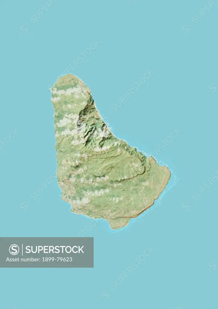 Relief map of Barbados. This image was compiled from data acquired by LANDSAT 5 & 7 satellites combined with elevation data.