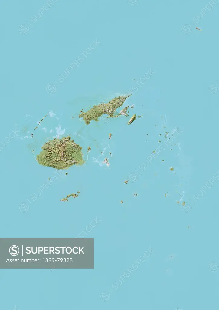 Relief map of Fiji. This image was compiled from data acquired by LANDSAT 5 & 7 satellites combined with elevation data.