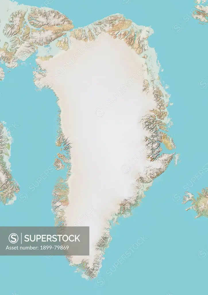 Relief map of Greenland. This image was compiled from data acquired by LANDSAT 5 & 7 satellites combined with elevation data.