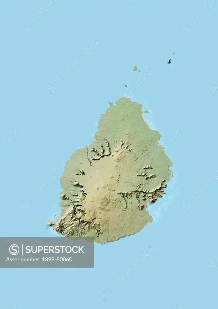 Relief map of Mauritius. This image was compiled from data acquired by LANDSAT 5 & 7 satellites combined with elevation data.