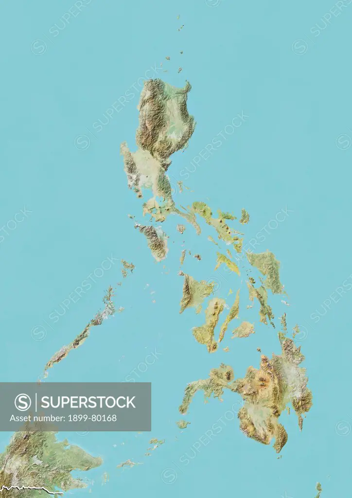 Relief map of Philippines (with border). This image was compiled from data acquired by LANDSAT 5 & 7 satellites combined with elevation data.