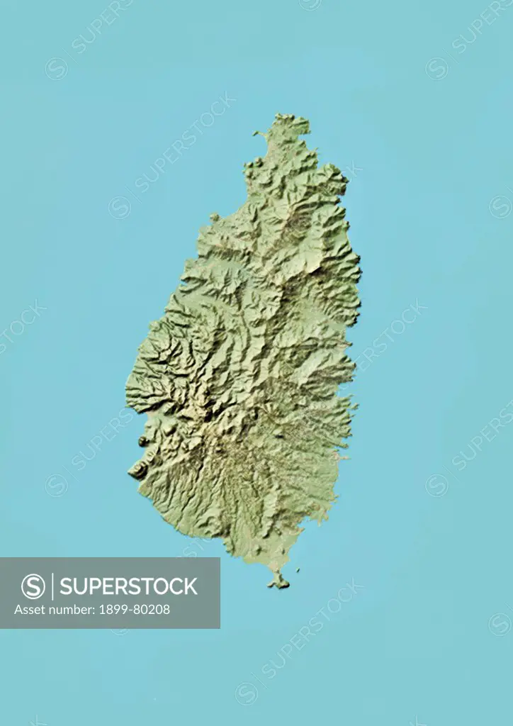 Relief map of Saint Lucia. This image was compiled from data acquired by LANDSAT 5 & 7 satellites combined with elevation data.