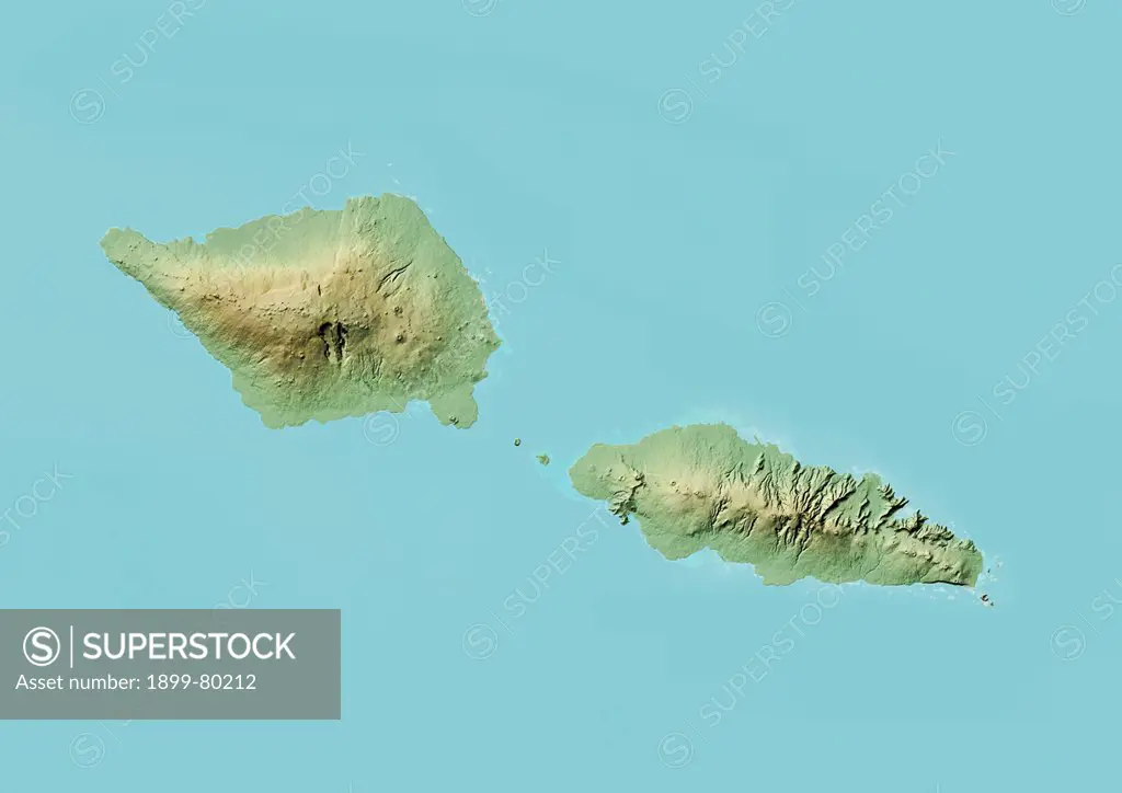 Relief map of Samoa. This image was compiled from data acquired by LANDSAT 5 & 7 satellites combined with elevation data.