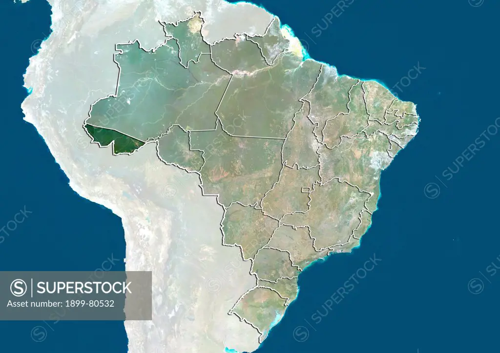 Satellite view of Brazil showing the State of Acre. This image was compiled from data acquired by LANDSAT 5 & 7 satellites.