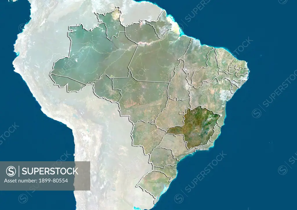 Satellite view of Brazil showing the State of Minas Gerais. This image was compiled from data acquired by LANDSAT 5 & 7 satellites.