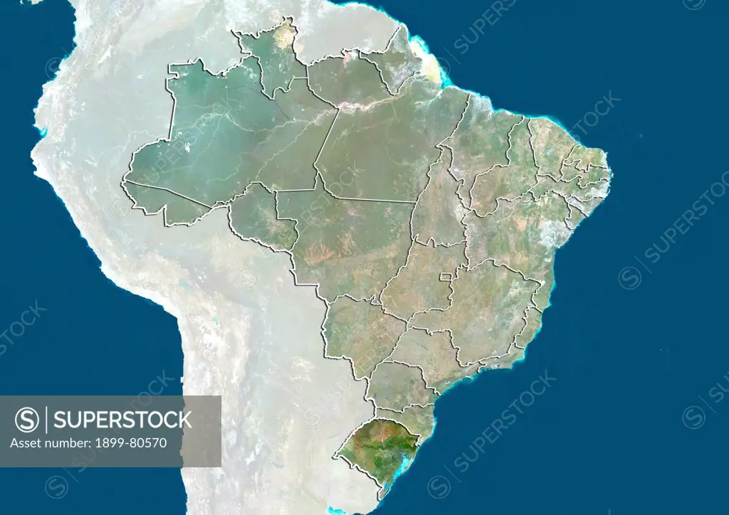 Satellite view of Brazil showing the State of Rio Grande do Sul. This image was compiled from data acquired by LANDSAT 5 & 7 satellites.