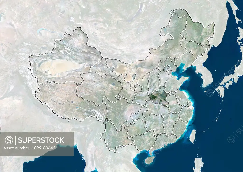 Satellite view of China showing the province of Henan. This image was compiled from data acquired by LANDSAT 5 & 7 satellites.