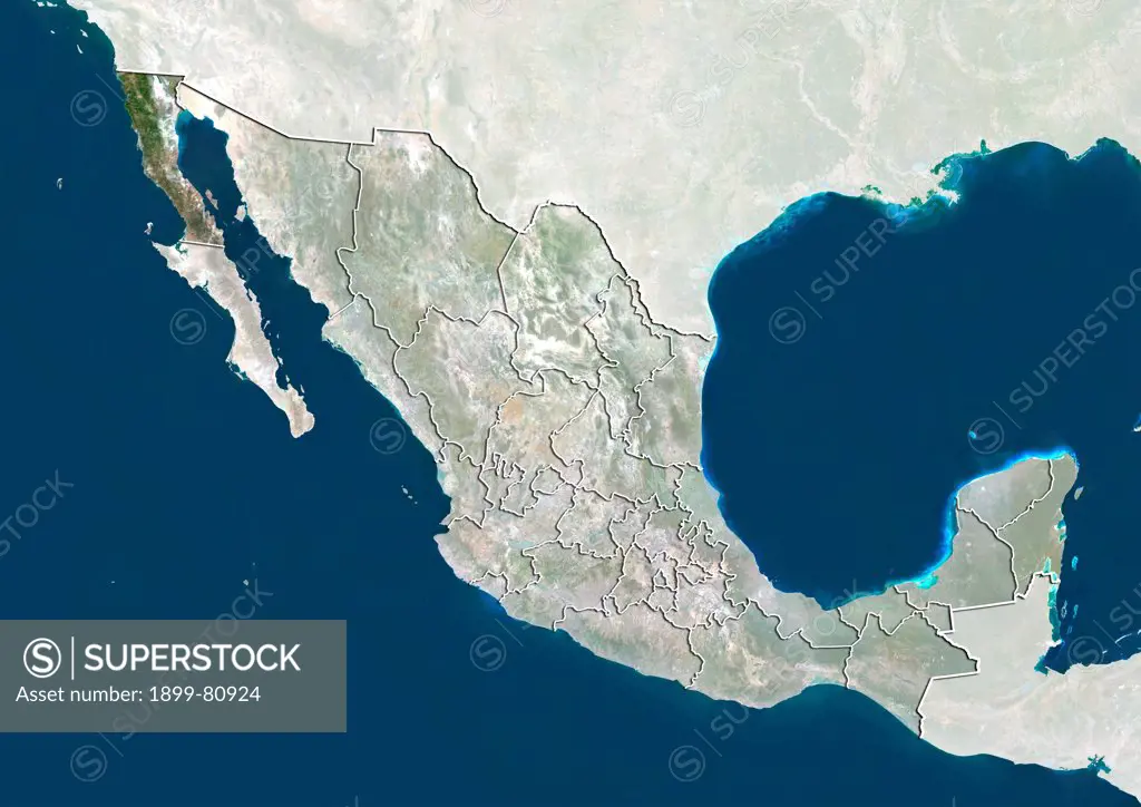 Satellite view of Mexico showing the State of Baja California. This image was compiled from data acquired by LANDSAT 5 & 7 satellites.