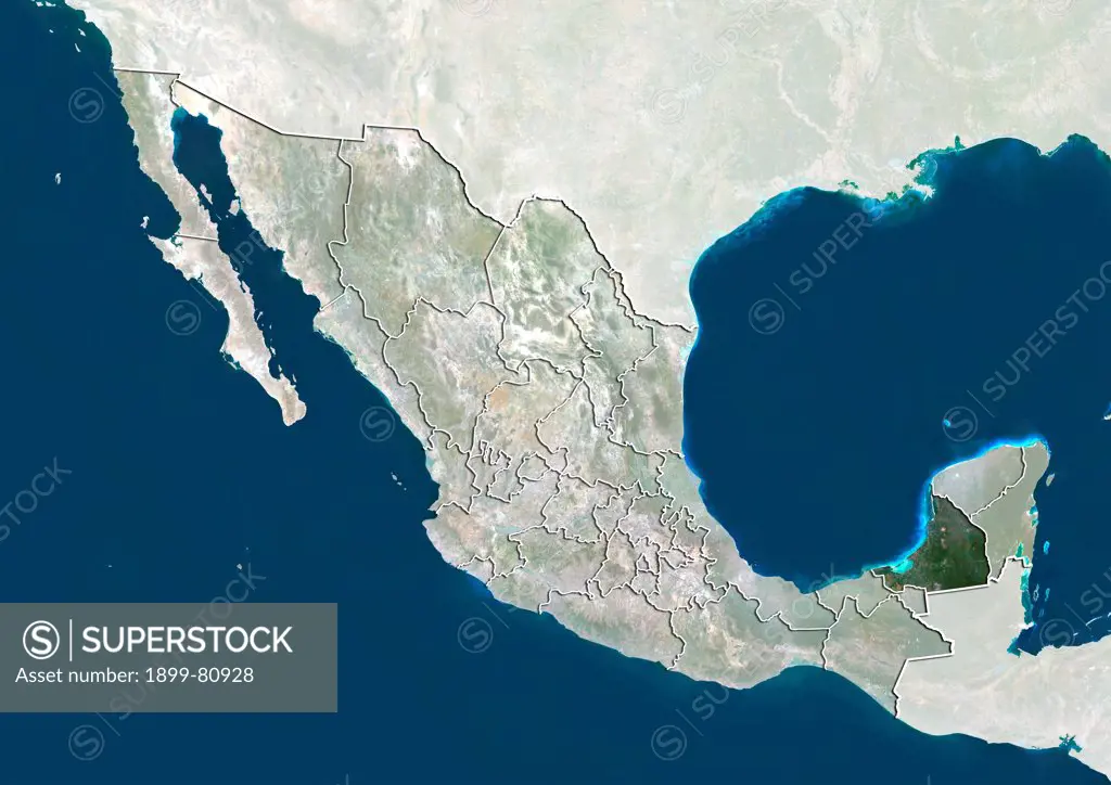 Satellite view of Mexico showing the State of Campeche. This image was compiled from data acquired by LANDSAT 5 & 7 satellites.
