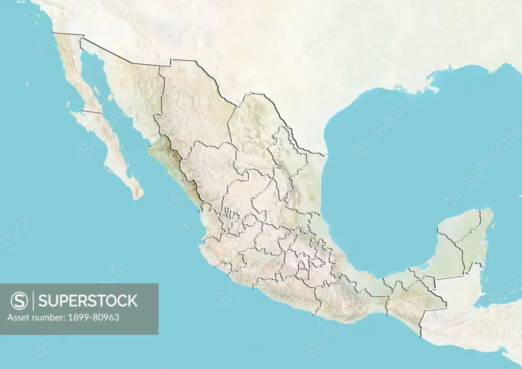 Relief map of Mexico showing the State of Sinaloa. This image was compiled from data acquired by LANDSAT 5 & 7 satellites combined with elevation data.