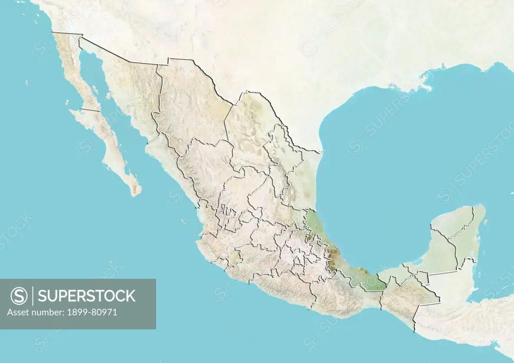 Relief map of Mexico showing the State of Veracruz. This image was compiled from data acquired by LANDSAT 5 & 7 satellites combined with elevation data.
