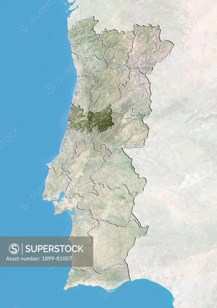 Satellite view of Portugal with bump effect, showing the district of Coimbra. This image was compiled from data acquired by LANDSAT 5 & 7 satellites combined with elevation data.