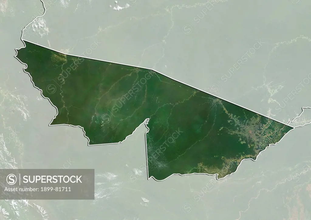 Satellite view of the State of Acre, Brazil. This image was compiled from data acquired by LANDSAT 5 & 7 satellites.