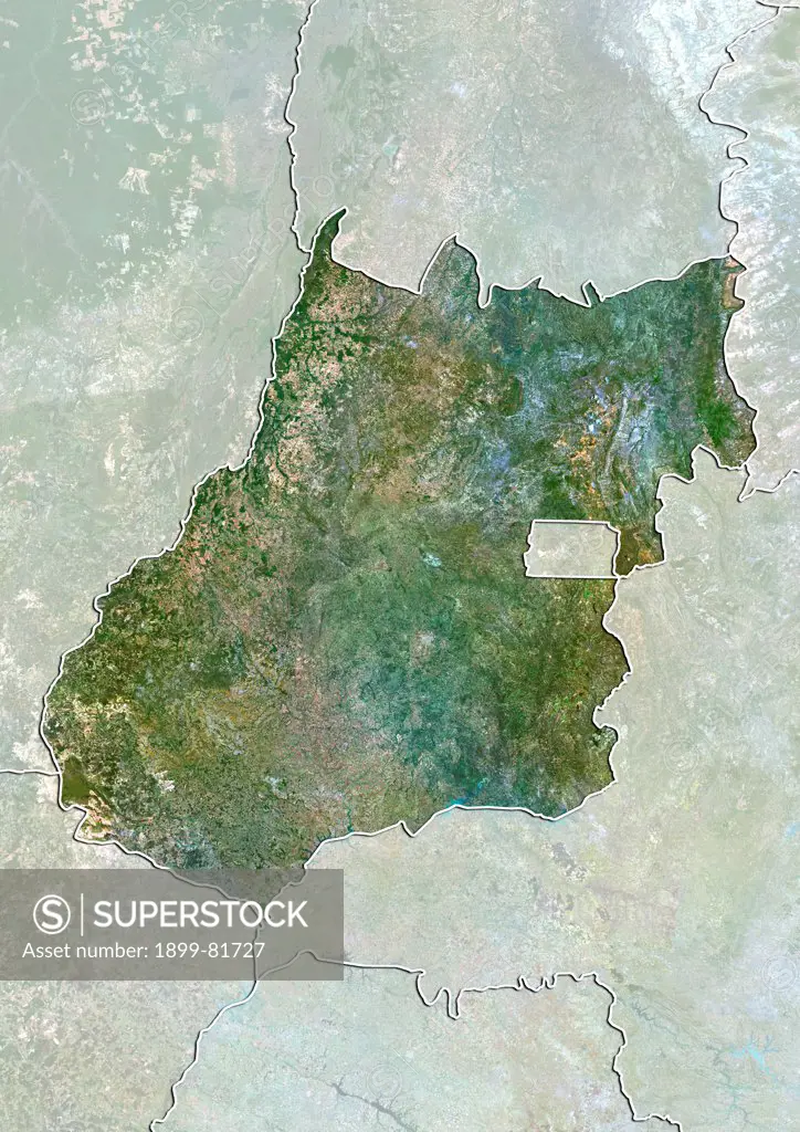 Satellite view of the State of Goias, Brazil. This image was compiled from data acquired by LANDSAT 5 & 7 satellites.