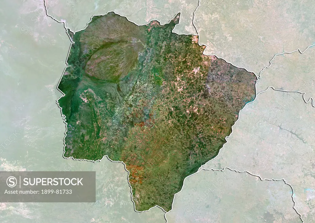 Satellite view of the State of Mato Grosso do Sul, Brazil. This image was compiled from data acquired by LANDSAT 5 & 7 satellites.