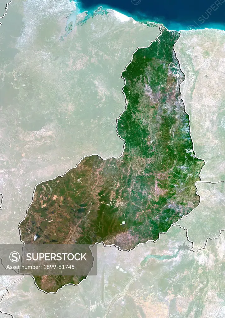 Satellite view of the State of Piaui, Brazil. This image was compiled from data acquired by LANDSAT 5 & 7 satellites.