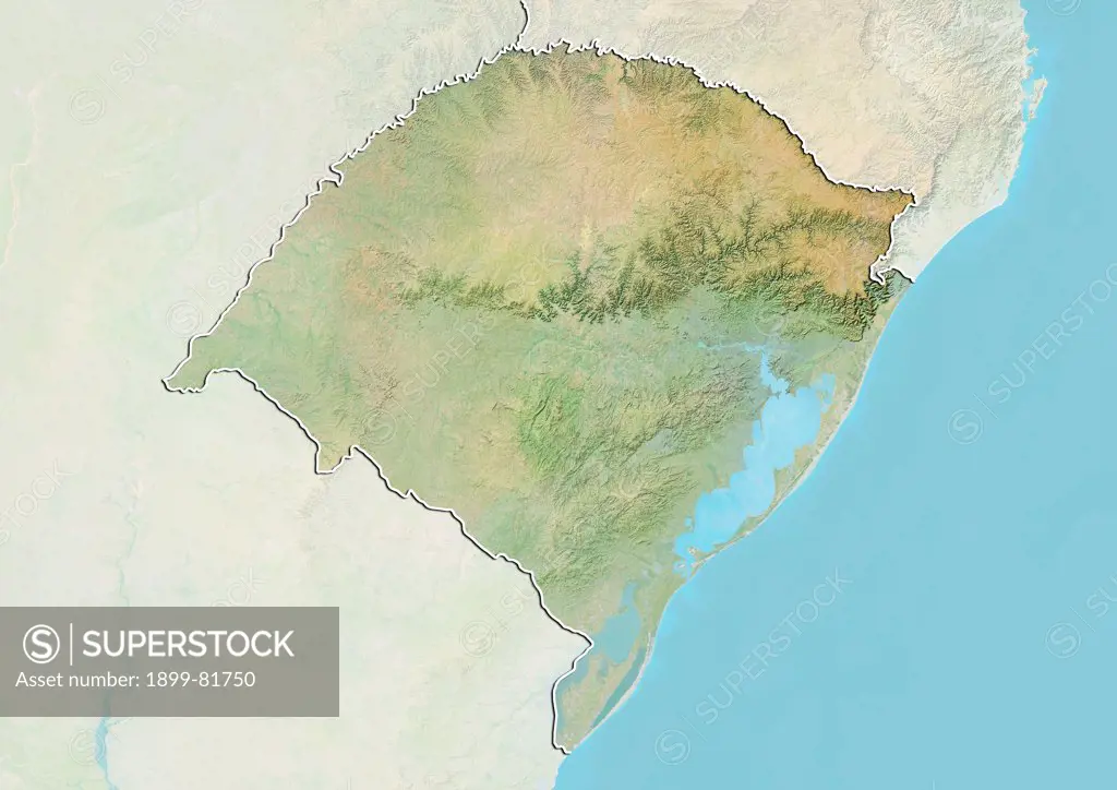 Relief map of the State of Rio Grande do Sul, Brazil. This image was compiled from data acquired by LANDSAT 5 & 7 satellites combined with elevation data.