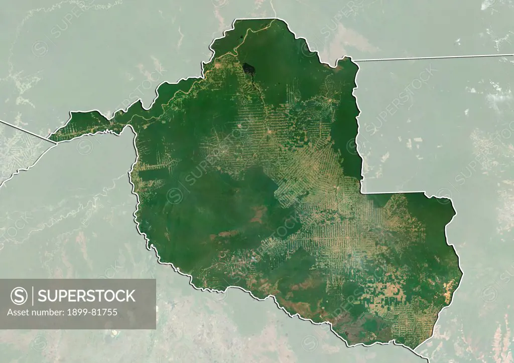 Satellite view of the State of Rondonia, Brazil. This image is from 2003 and compiled from data acquired by LANDSAT 7 satellite.