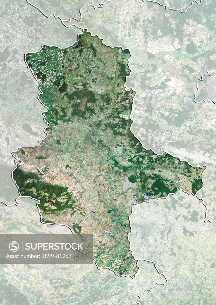 Satellite view of the State of Saxony-Anhalt, Germany. This image was compiled from data acquired by LANDSAT 5 & 7 satellites.