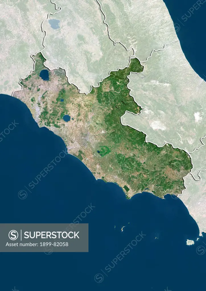 Satellite view of the region of Lazio, Italy. This image was compiled from data acquired by LANDSAT 5 & 7 satellites.