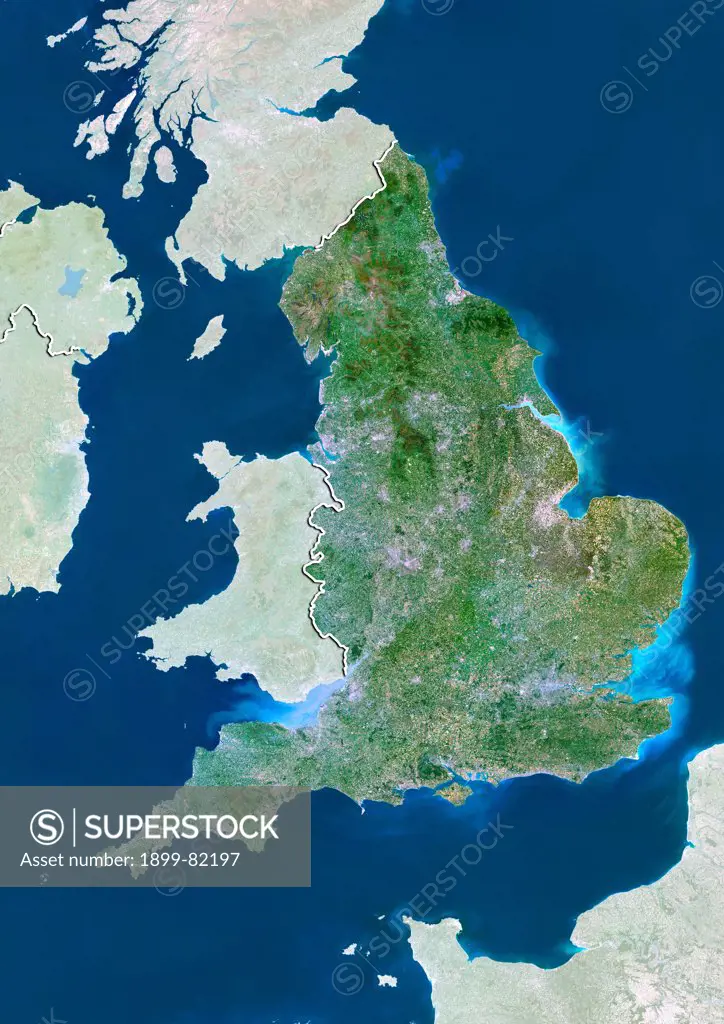 Satellite view of England, United Kingdom. This image was compiled from data acquired by LANDSAT 5 & 7 satellites.