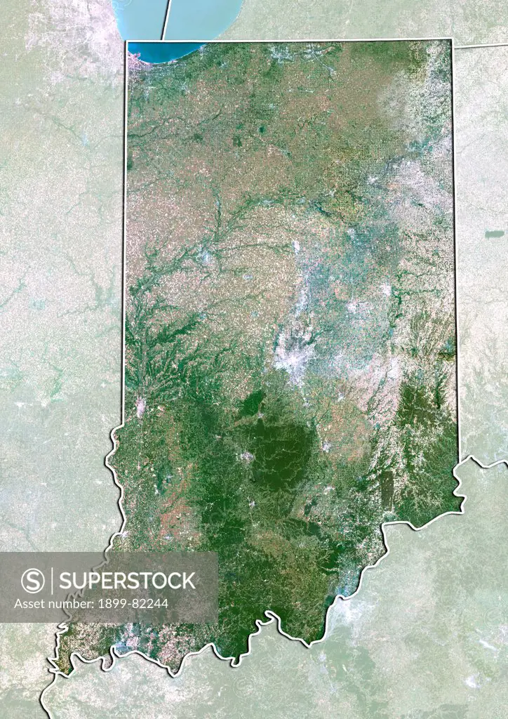 Satellite view of the State of Indiana, United States. This image was compiled from data acquired by LANDSAT 5 & 7 satellites.