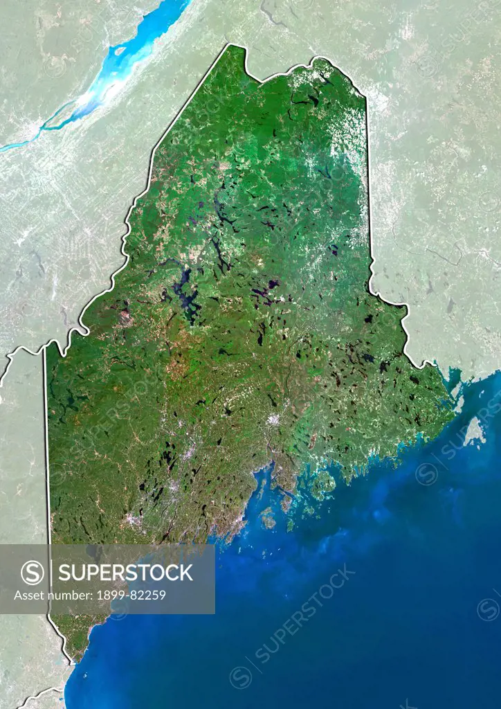Satellite view of the State of Maine, United States. This image was compiled from data acquired by LANDSAT 5 & 7 satellites.
