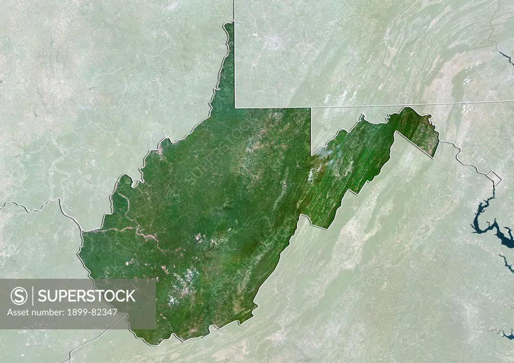 Satellite view of the State of Western Virginia, United States. This image was compiled from data acquired by LANDSAT 5 & 7 satellites.