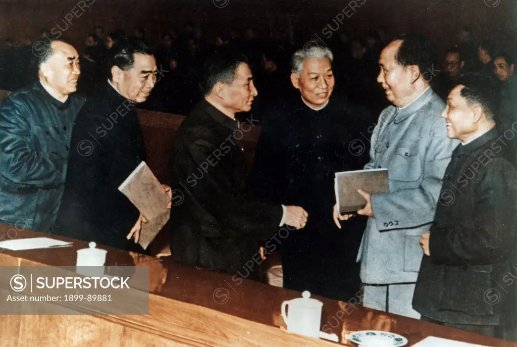 Enlarged Working Conference of the Central Committee of the Communist Party of China, 1962. Left to right: Zhu De, Zhou Enlai, Chen Yun, Liu Shaoqi, Mao Zedong, and Deng Xiaoping.