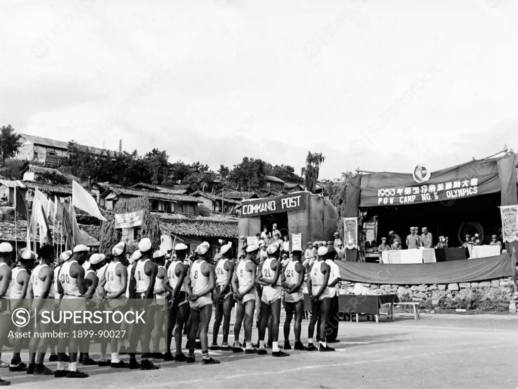 Korean War. The closing ceremonies of the Inter-company Olympics of Camp No. 5. August 1953.