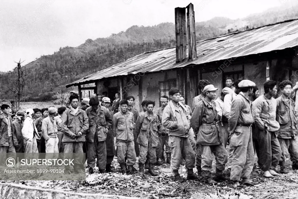Korean War. Members of Syngman Rhee's American-equipped troops captured by Chinese Peoples Volunteers in Northwest Korea. January 1951.