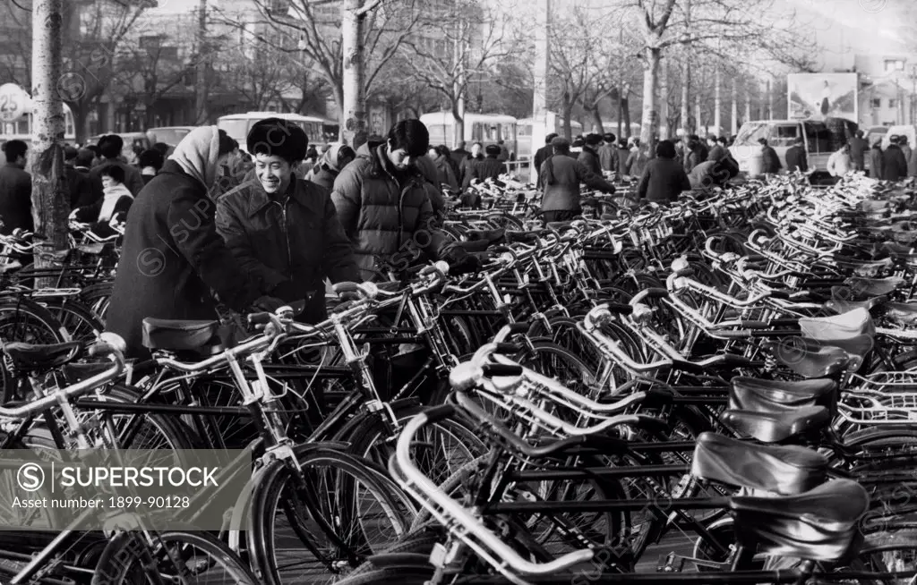 A bicycle parking lot at Xidan, one of the busiest sections of Beijing. China. 1980.