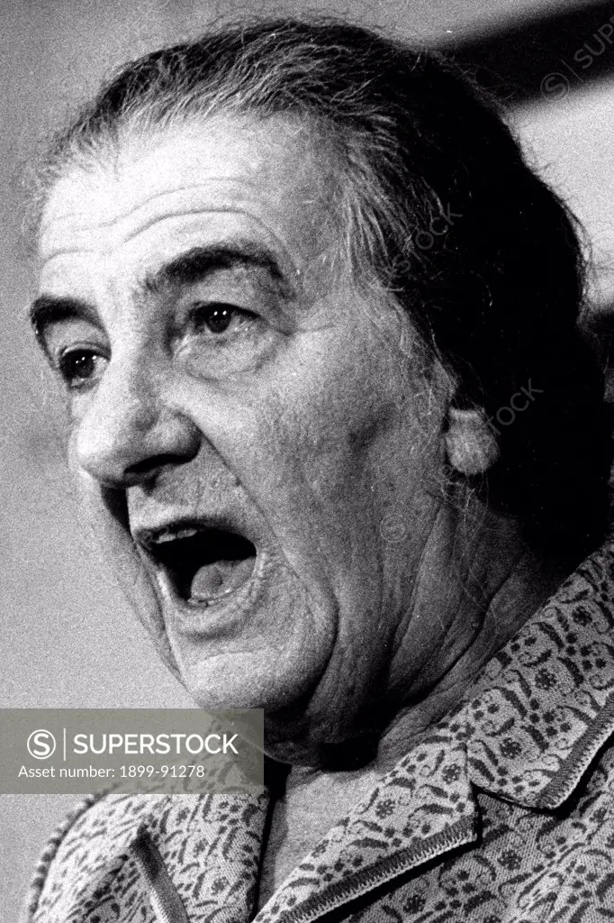 Golda Meir, secretary general of the Mapai party, during a speech at the University of Israel at the end of the Six Day War in 1967.