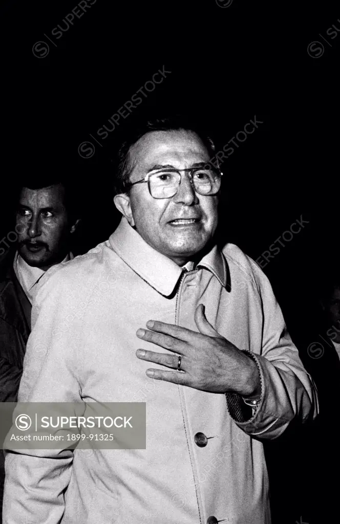 Italian journalist and member of the Parliament Giulio Andreotti attending the National Friendship Day organized by the Christian Democratic Party (DC). Trento, 1981