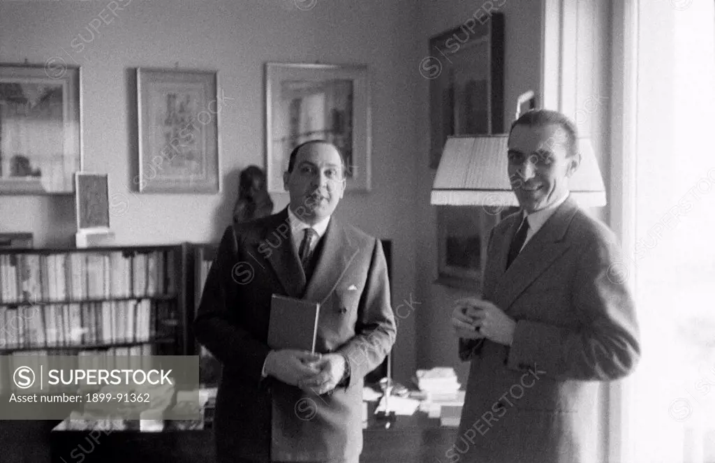 The Italian politician Dino Del Bo (Rinaldo Del Bo) talking with another man. Rome, 24th January 1958