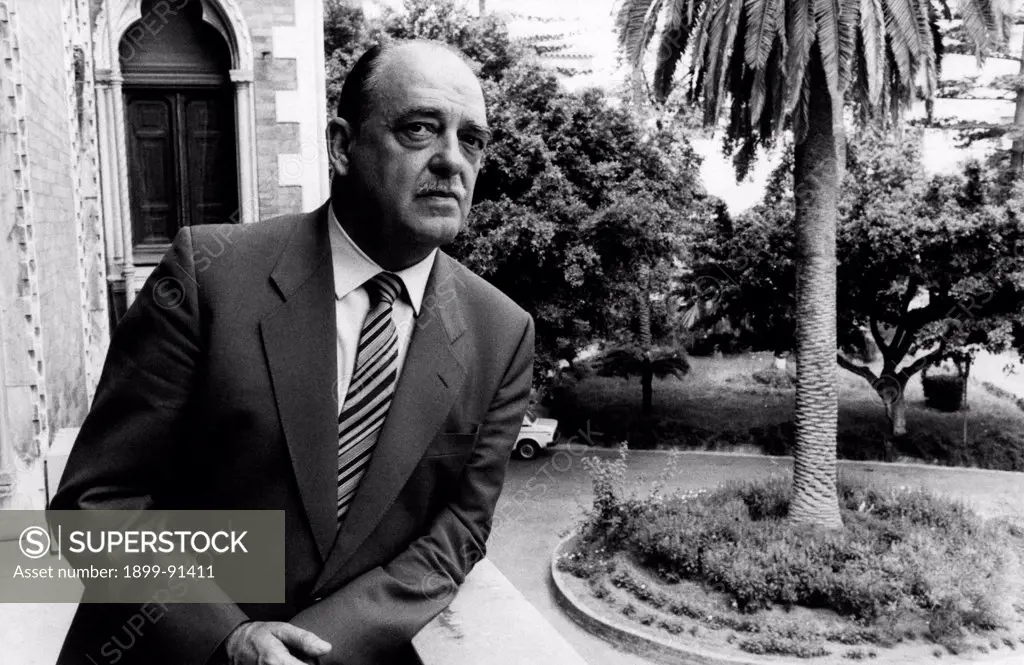 Portrait of Italian general and Prefect Carlo Alberto Dalla Chiesa in the garden of the Villa Malfitano Whitaker. Palermo, July 1982