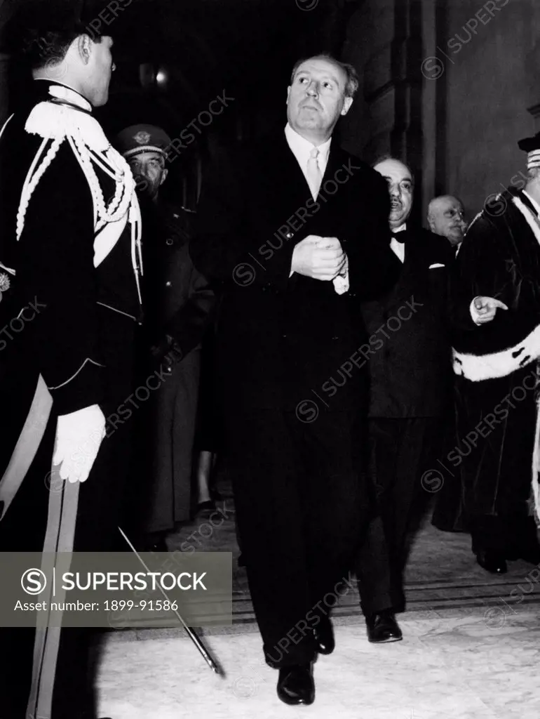 Italian deputy and Vice President of the Council of Ministers of the Italian Republic Giuseppe Saragat attending the Inauguration of Judicial Year at the Palazzo di giustizia. Rome, 1955