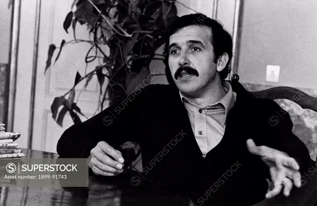 Italian politician and municipal secreteray of the Italian Communist Party (PCI) Renzo Imbeni talking gesticulating. Bologna, 1977