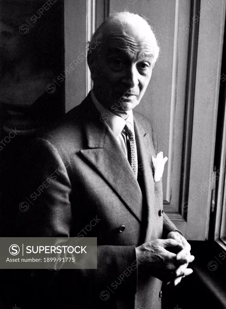 The Minister of Foreing Affairs of the Italian Republic Antonio Segni posing crossing his hands at the window. Segni will be soon the new President of the Italian Republic. Rome, 1962