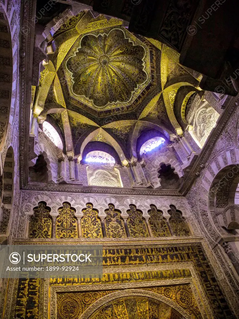 Dome and Moorish decorations, La Mezquita, Cordoba, Spain.  10/05/2013