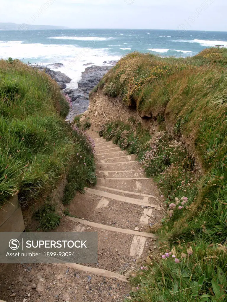 Steps down to the beach, Gwithian, Cornwall, UK.
