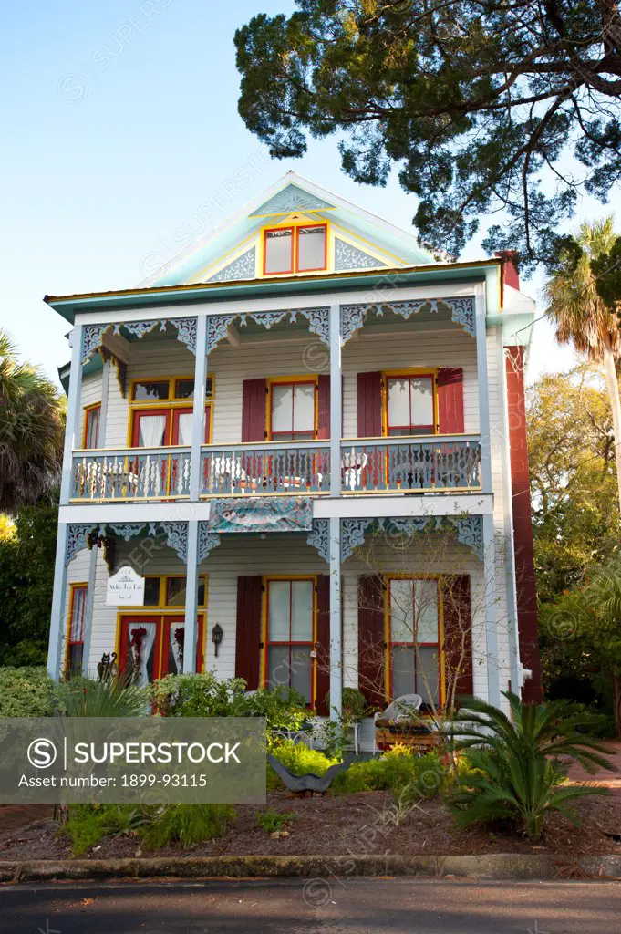 USA, Florida, Cedar Key, The Kirchain House, circa 1880s, popular two story side hall style, built as a rental House by Florida Town Improvement Company.